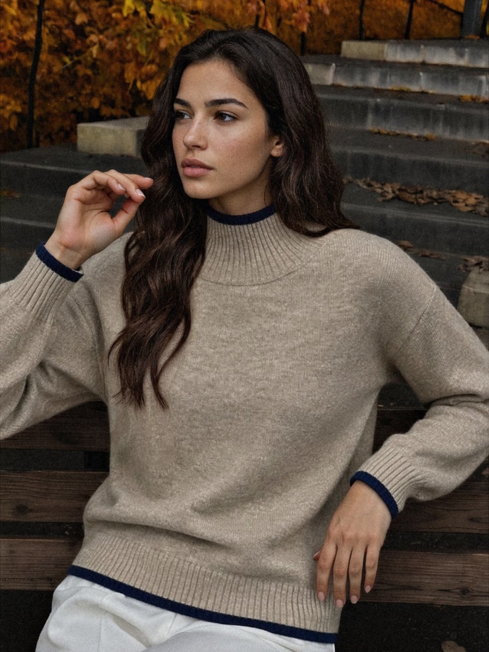 Cozy Mock Neck Sweater with Contrast Trim